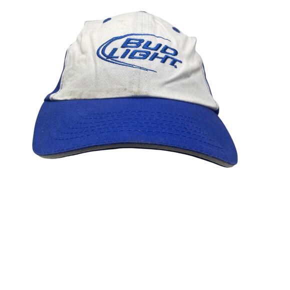 Bud Light Baseball Hat Mens One Size Blue White Spell Out Adjustable - Picture 8 of 9